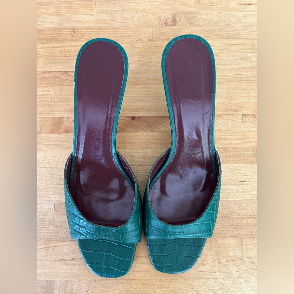 STAUD Gene Croc-Embossed Leather Sandals